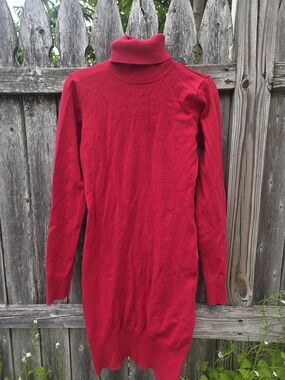 American Attitudes Red Turtleneck Sweater Dress